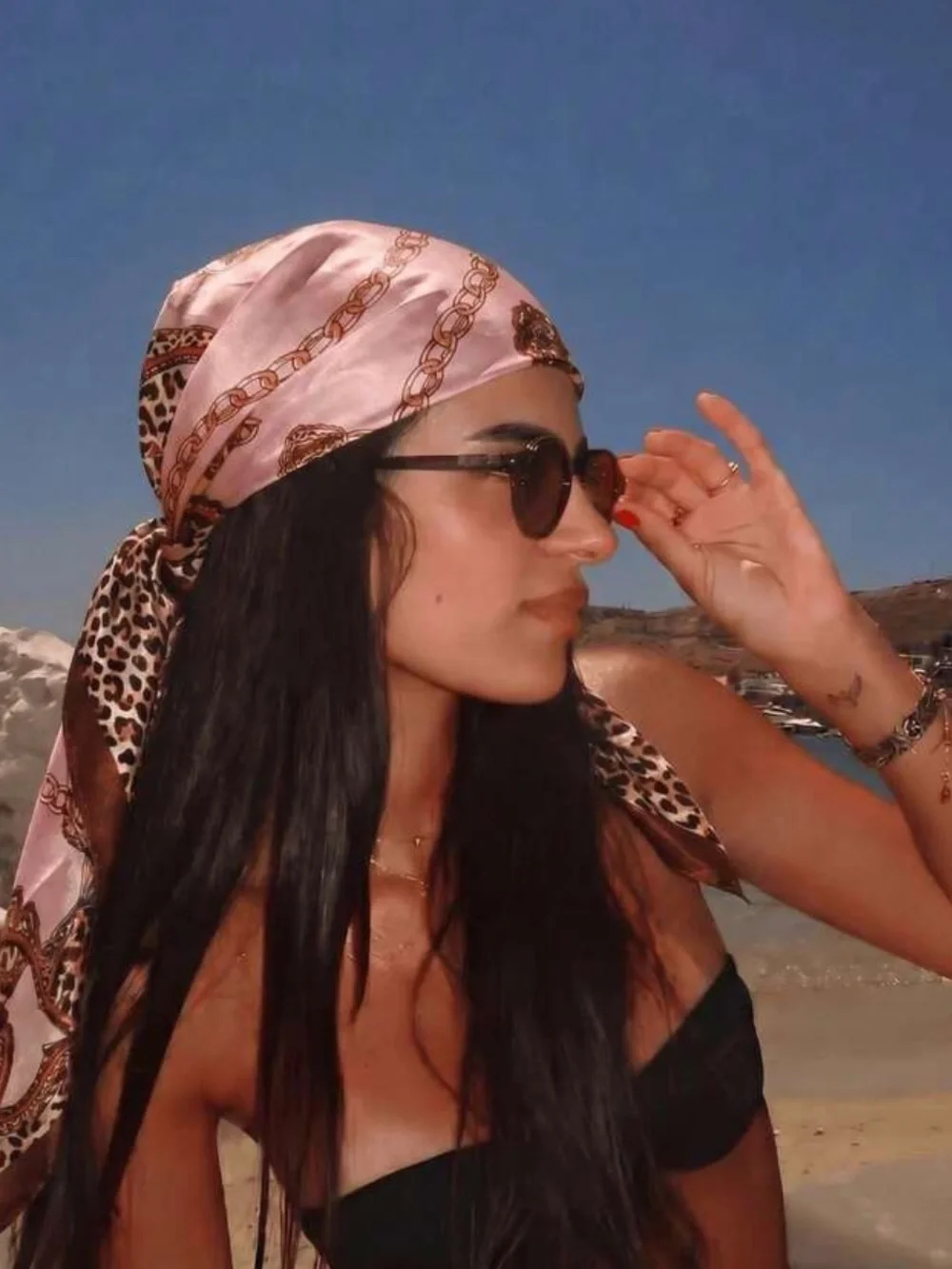 Silk Leopard-Print Head Scarf in Pink and Brown